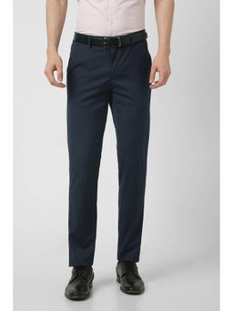 Peter England - Men Navy Blue Dots Slim Fit Formal Trousers