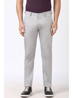 Peter England - Men Grey Solid Super Slim Fit Trousers