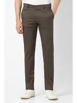 Van Heusen - Men Brown Textured Slim Fit Trousers