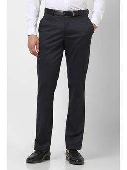 Van Heusen - Men Navy Blue Textured Super Slim Fit Trousers