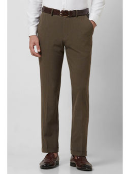 Van Heusen - Men Brown Textured Slim Fit Trousers