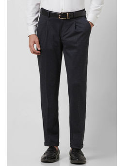 Van Heusen - Men Navy Blue Textured Super Slim Fit Trousers
