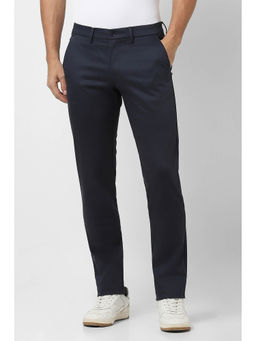 Van Heusen - Men Navy Blue Solid Slim-Fit Trousers