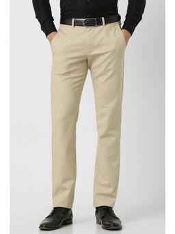 Van Heusen - Men Beige Solid Slim Fit Trousers