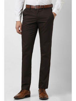 Van Heusen - Men Brown Textured Slim Fit Trousers