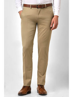 Van Heusen - Men Khaki Textured Slim Fit Trousers