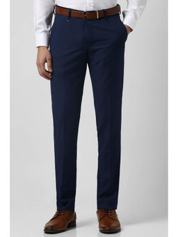 Van Heusen - Men Navy Blue Solid Ultra Slim Fit Trousers
