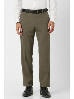 Van Heusen - Men Olive Textured Regular Fit Trousers