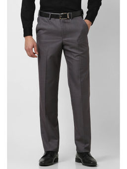 Van Heusen - Men Grey Solid Regular Fit Trousers