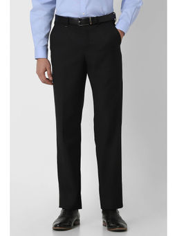 Van Heusen - Men Black Solid Regular-Fit Trousers