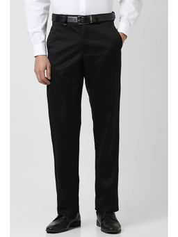 Van Heusen - Men Black Solid Regular Fit Trousers