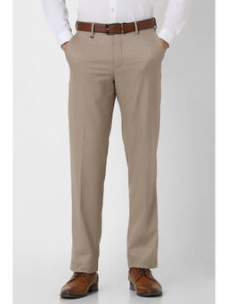 Van Heusen - Men Beige Textured Regular Fit Trousers