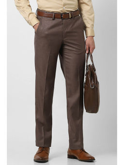 Van Heusen - Men Brown Solid Regular Fit Trousers