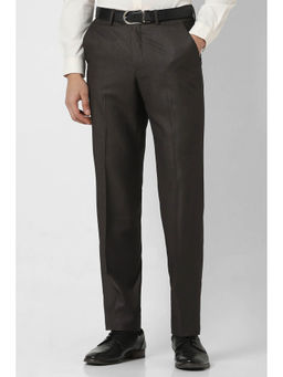 Van Heusen - Men Brown Textured Regular Fit Trousers