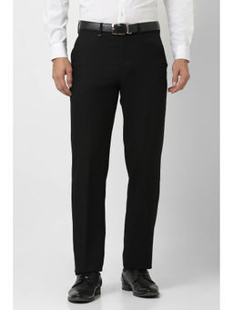 Van Heusen - Men Black Textured Regular-Fit Trousers