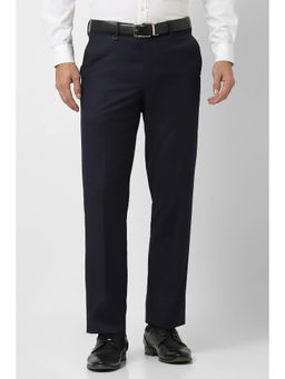 Van Heusen - Men Navy Blue Textured Regular-Fit Trousers