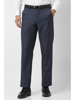 Van Heusen - Men Navy Blue Textured Regular-Fit Trousers