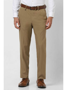 Van Heusen - Men Khaki Textured Regular Fit Trousers