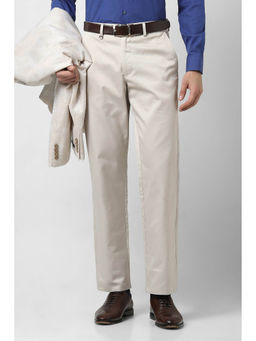 Van Heusen - Men Off White Solid Regular Fit Trousers