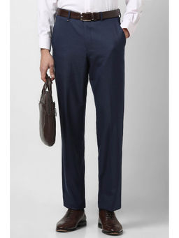 Van Heusen - Men Navy Blue Solid Regular Fit Trousers