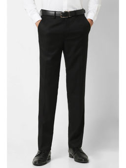 Van Heusen - Men Black Textured Regular Fit Trousers