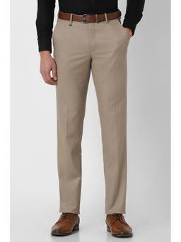 Van Heusen - Men Beige Textured Slim Fit Trousers