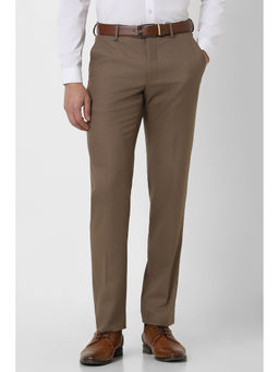 Van Heusen - Men Brown Textured Slim-Fit Trousers