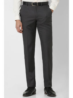 Van Heusen - Men Grey Textured Slim Fit Trousers