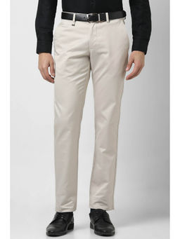 Van Heusen - Men Off White Solid Slim Fit Trousers
