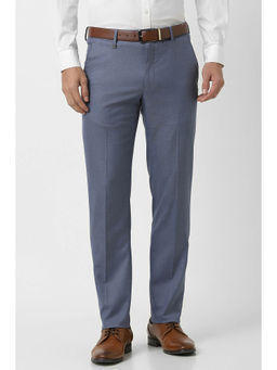 Van Heusen - Men Blue Textured Slim Fit Trousers