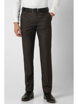 Van Heusen - Men Brown Textured Slim Fit Trousers