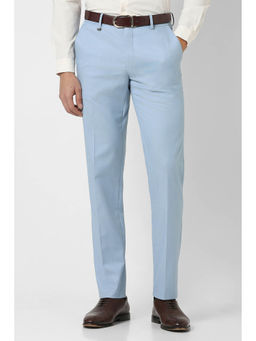 Van Heusen - Men Light Blue Solid Slim Fit Trousers
