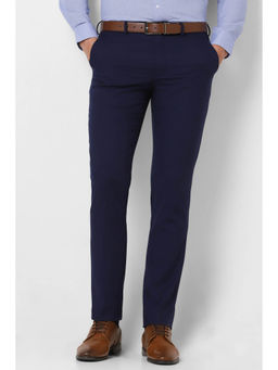 Van Heusen - Men Navy Blue Solid Slim Fit Trousers