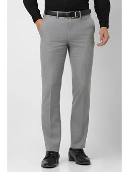 Van Heusen - Men Grey Textured Slim-Fit Trousers