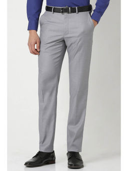 Van Heusen - Men Grey Textured Slim Fit Trousers