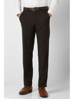 Van Heusen - Men Brown Solid Regular Fit Trousers