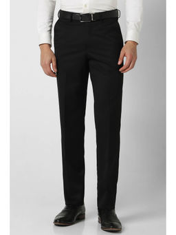 Van Heusen - Men Black Solid Regular Fit Trousers