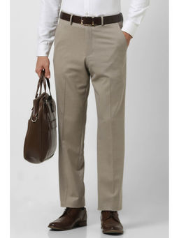 Van Heusen - Men Beige Textured Regular Fit Trousers