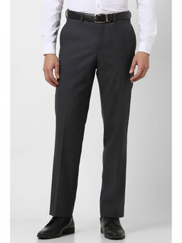 Van Heusen - Men Grey Solid Regular Fit Trousers