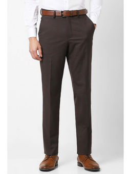 Van Heusen - Men Brown Textured Regular Fit Trousers