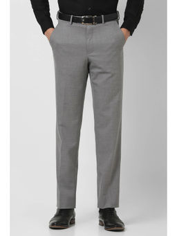 Van Heusen - Men Grey Textured Regular-Fit Trousers