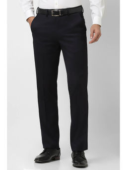 Van Heusen - Men Black Solid Regular-Fit Trousers