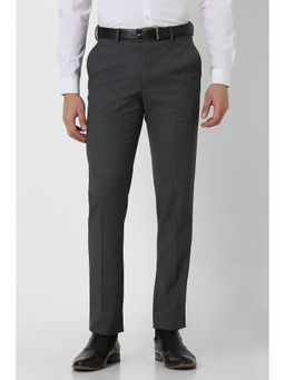 Van Heusen - Men Grey Textured Slim Fit Trousers