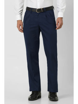 Van Heusen - Men Navy Blue Solid Regular Fit Trousers