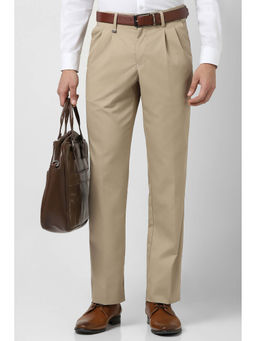 Van Heusen - Men Beige Solid Regular Fit Trousers