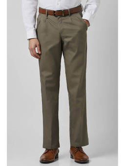 Van Heusen - Men Olive Solid Regular Fit Trousers