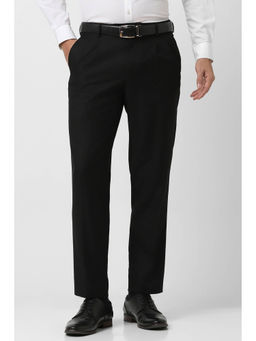 Van Heusen - Men Black Solid Regular Fit Trousers