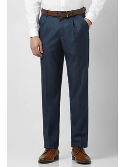 Van Heusen - Men Blue Textured Regular Fit Trousers