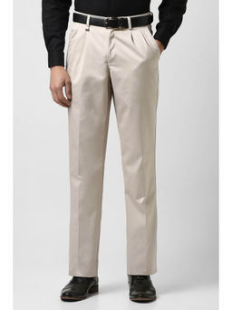 Van Heusen - Men Beige Solid Regular Fit Trousers