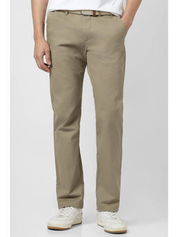 Van Heusen - Men Khaki Textured Regular Fit Trousers